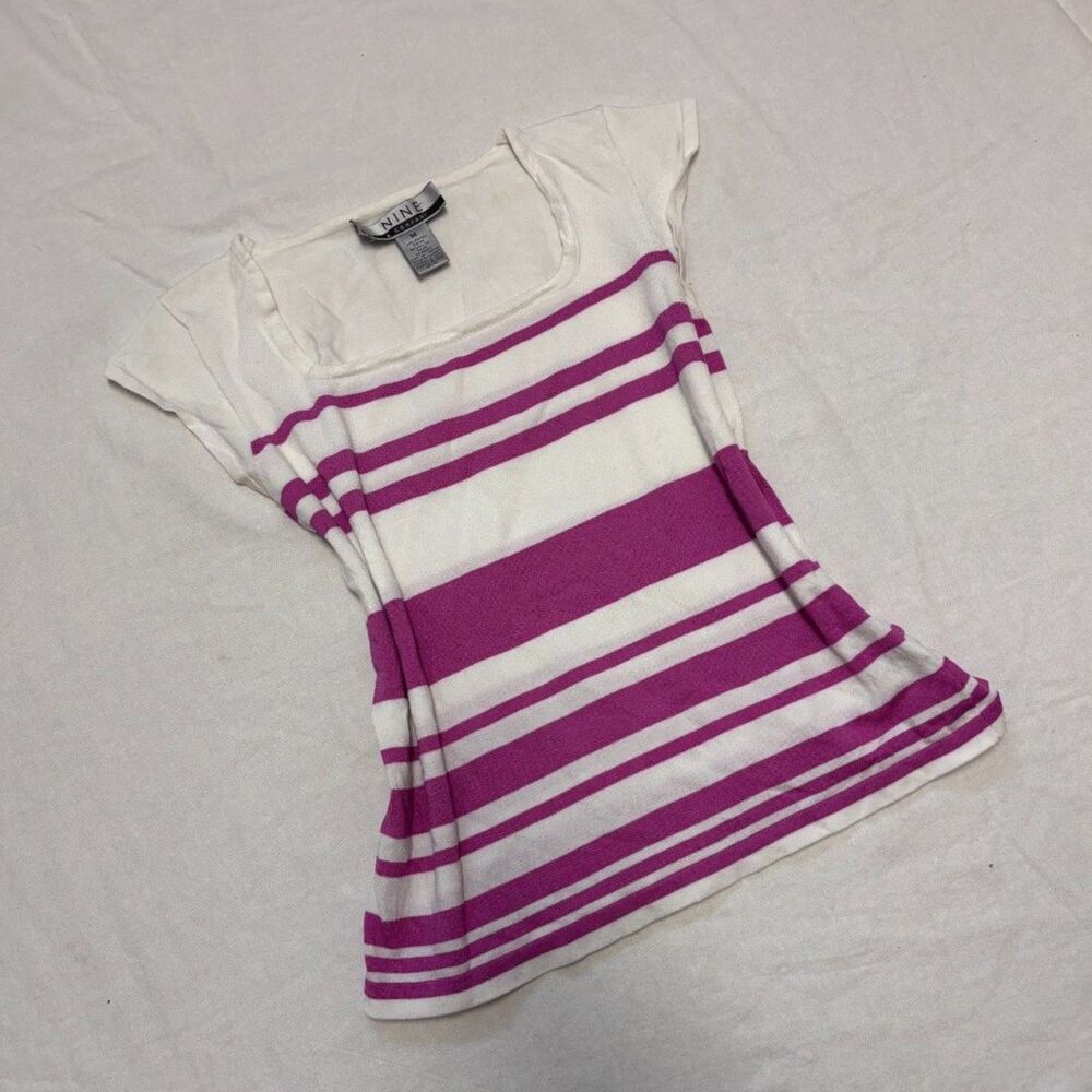 fitted pink and white striped y2k top